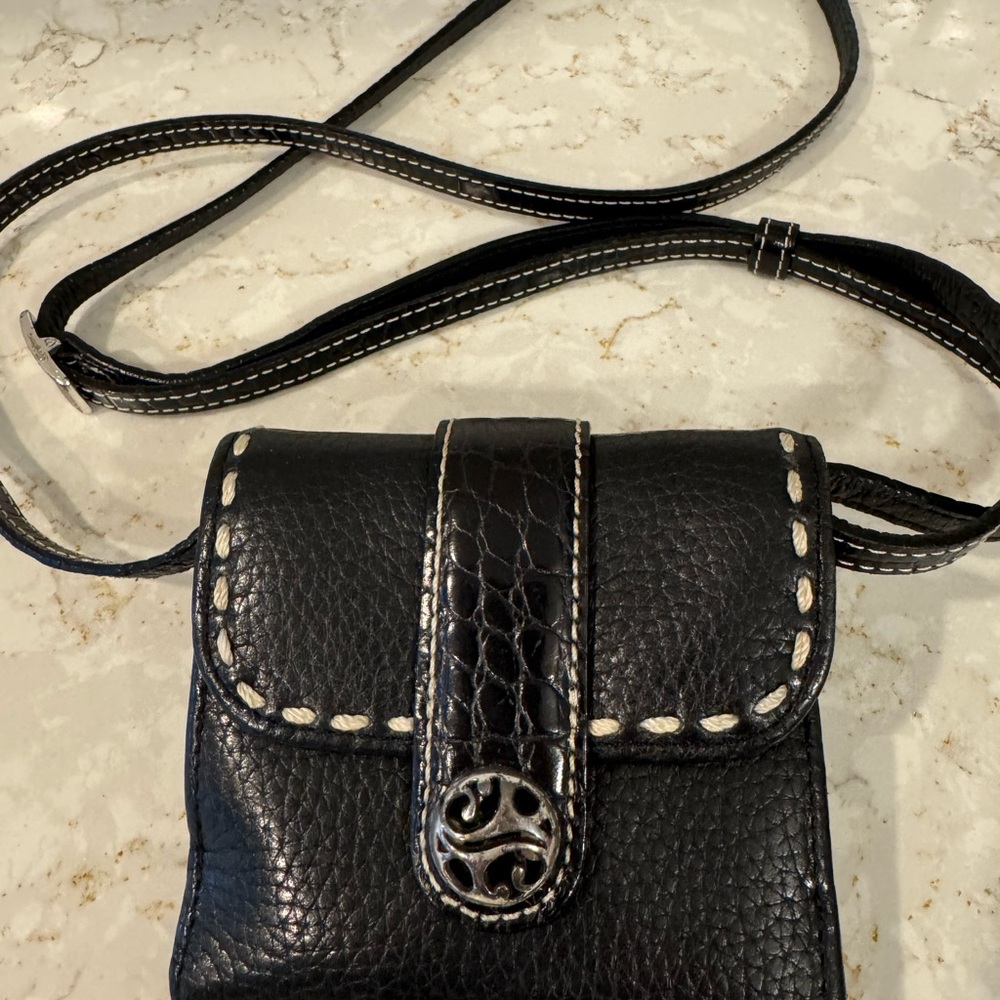 Brighton Black Leather Crossbody Bag with Silver Accent